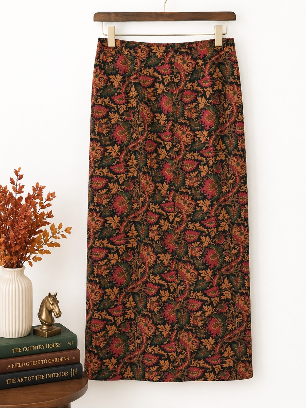 Vintage 90s Butter Soft Paisley Column Skirt Dark Floral M